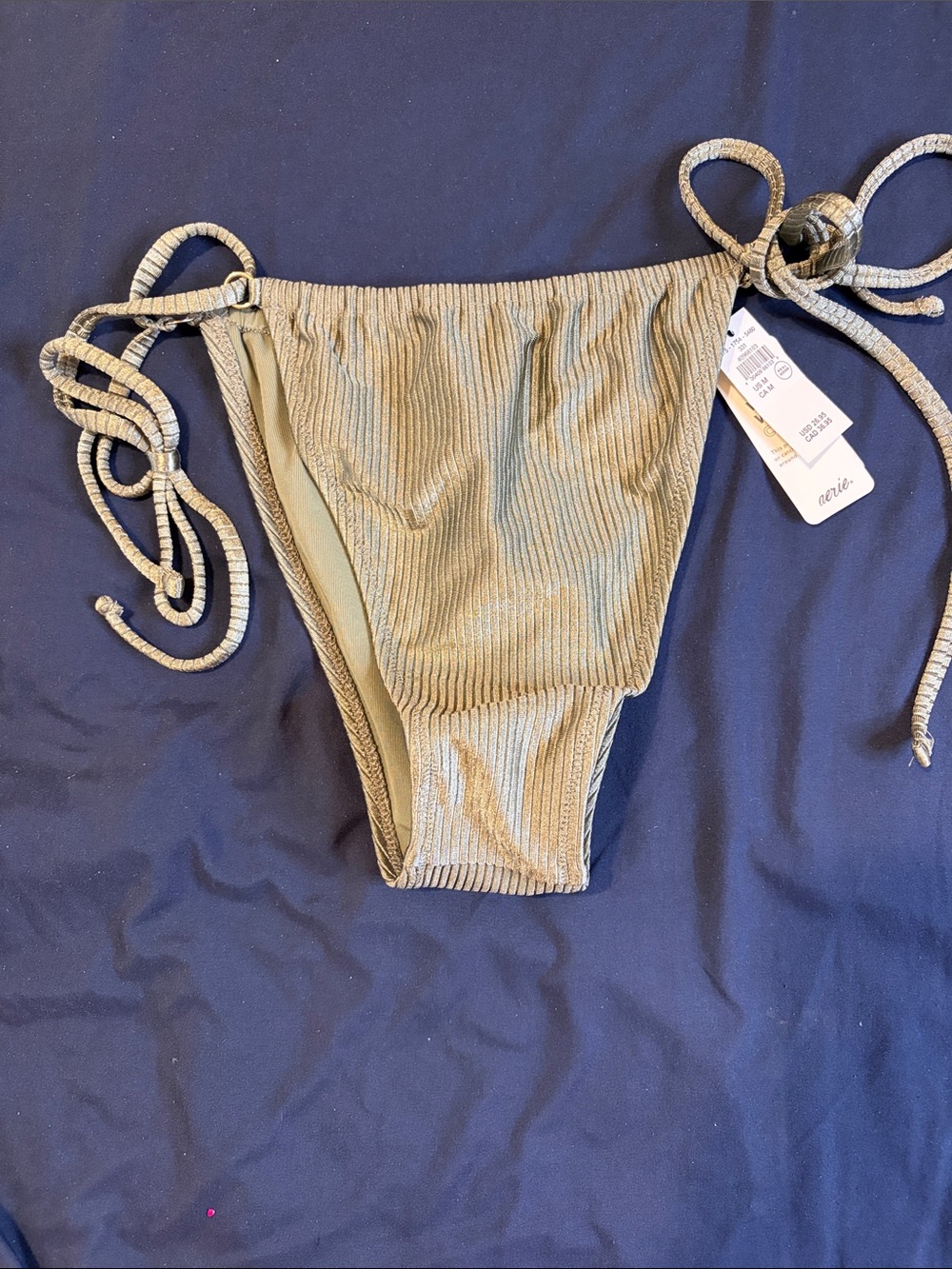 aerie Olive Ribbed Tie-Side Bikini Bottoms with Adjustable Side Ties